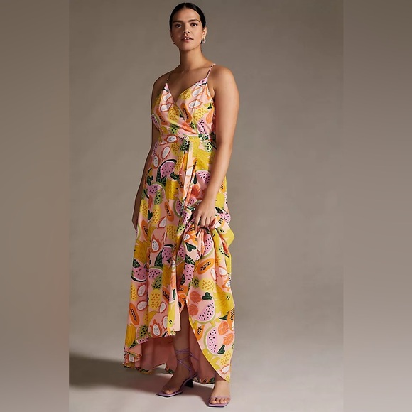 Anthropologie Dresses & Skirts - ANTHROPOLOGIE Hutch Tropical Fruit Print Wrap Maxi Vacation Dress EUC Size Large